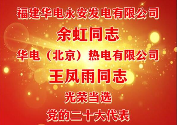 中國(guó)華電余虹、王鳳雨同志當(dāng)選黨的二十大代表