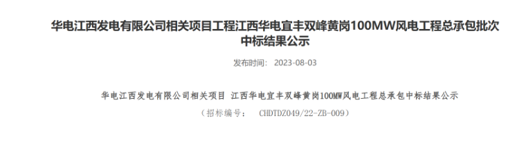 超2億元！華電100MW風電總承包項目中標公示