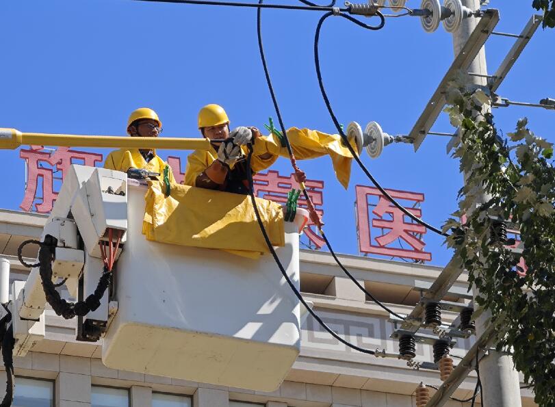 阿拉善供電公司迎夏峰帶電消缺，保醫(yī)電“汗”衛(wèi)民生